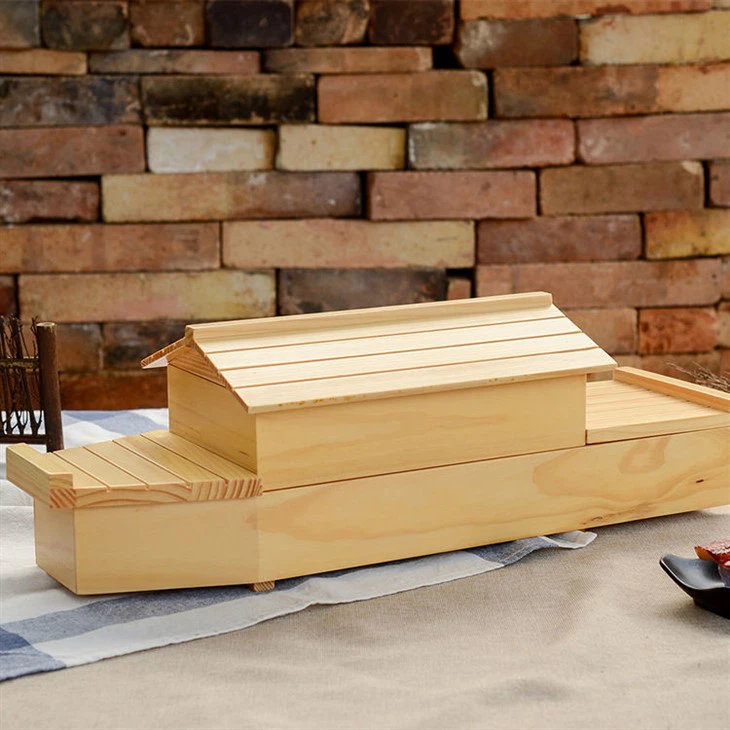 Estick Wholesale Restaurant Equipment Large Wood Serving Boat Tray Japanese 50CM Wooden Sushi Boat For Sushi