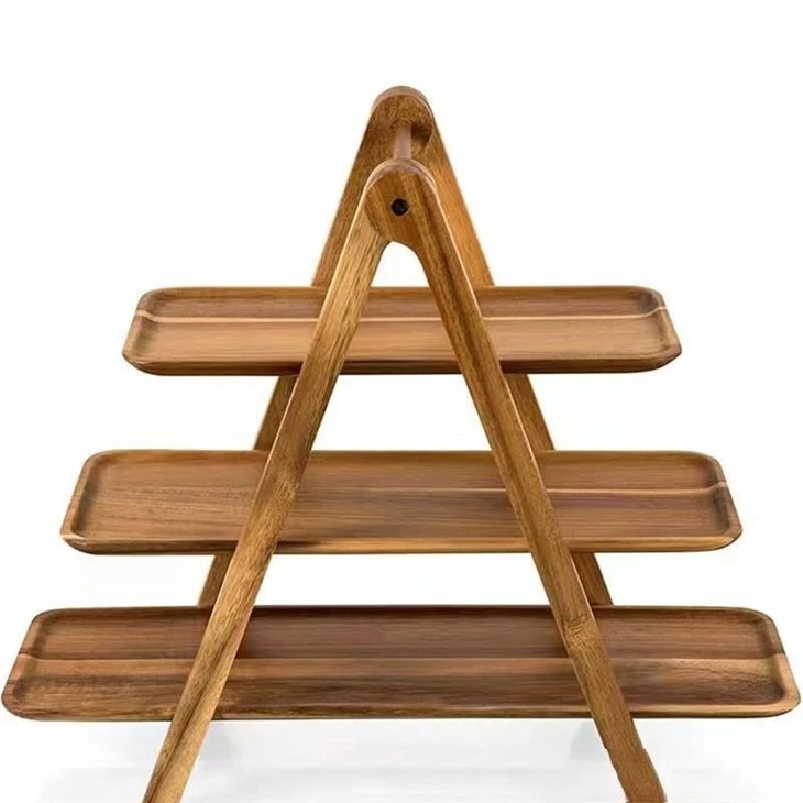 Bulk Multifunctional Wooden Shelving Rack Foldable 3-Tray Storage Stand For Kitchen And Picnic price
